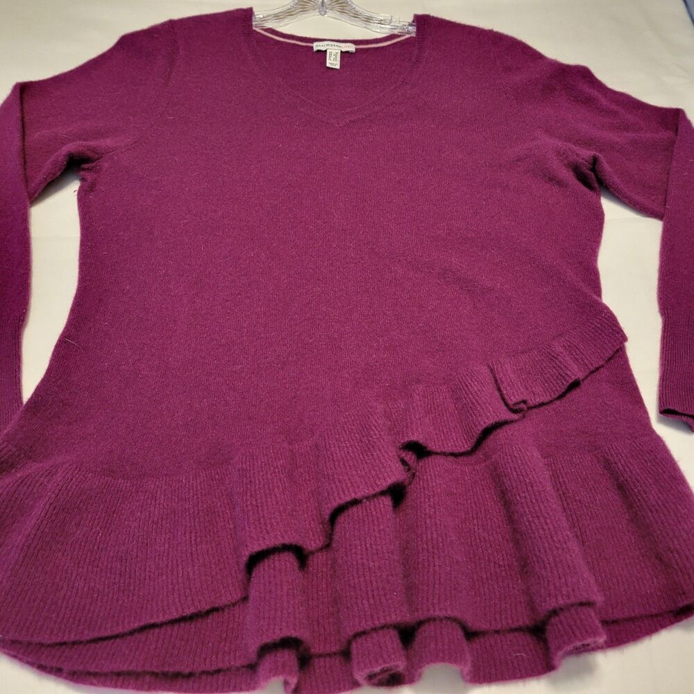 Isaac Mizrahi Sweater Plus Size 1X Cashmere Asymmetrical Ruffle Peplum Soft